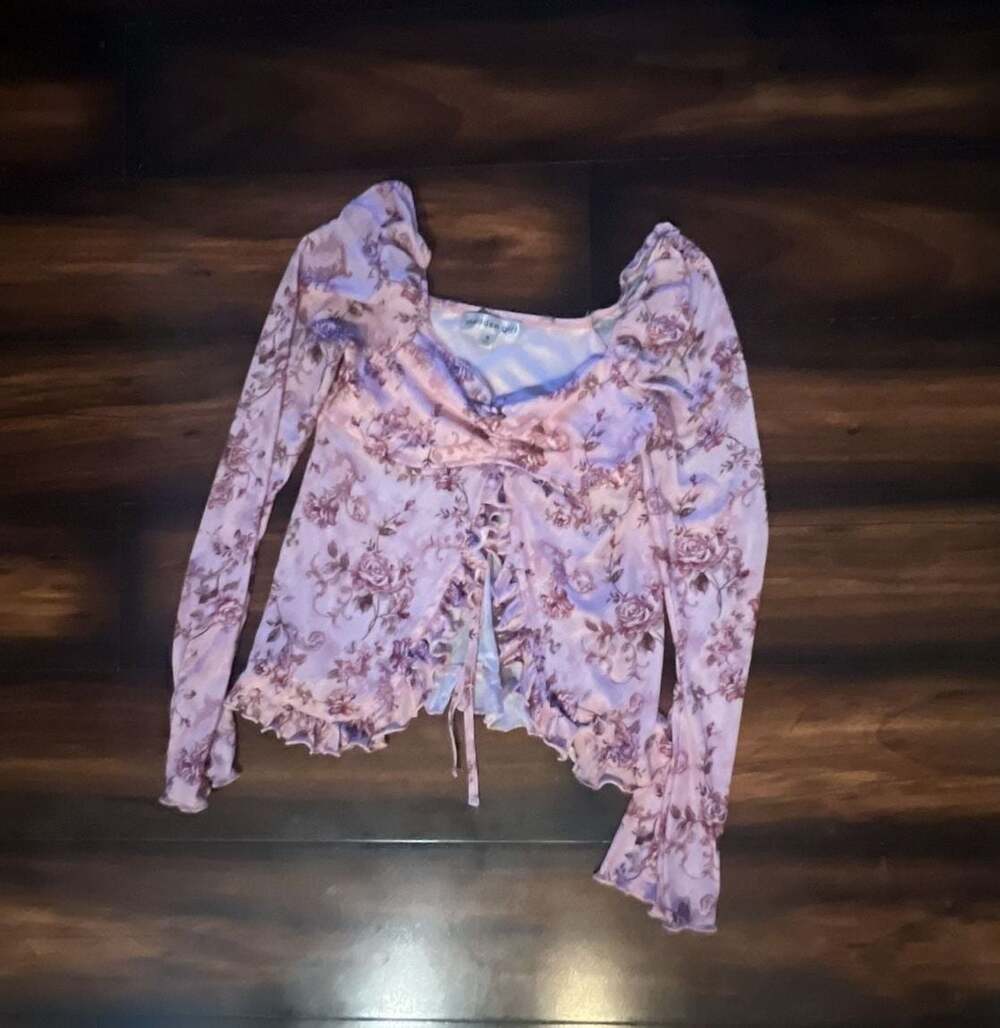 Madden Girl Floral Long Sleeve Ruffle Top Size S